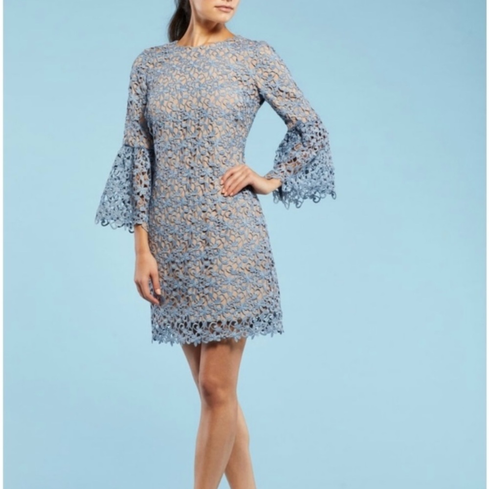 Dress the Population Paige Blue Sheath Dress with Bell Sleeves New w/out tag